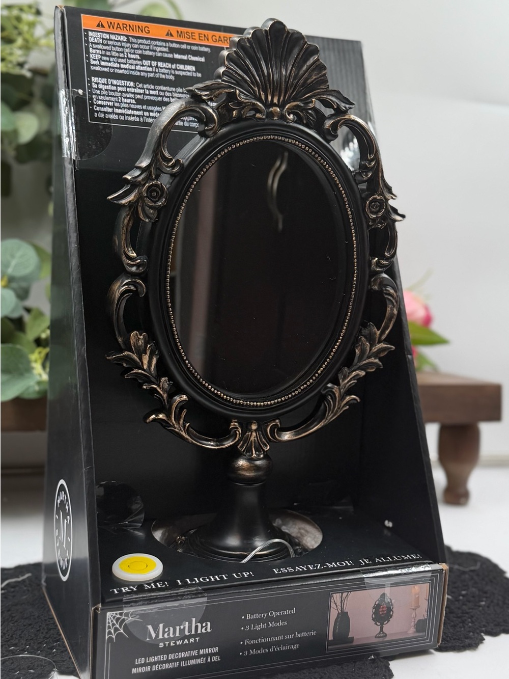 Martha Stewart Ornate Oval Lighted Table Mirror in Bronze with Gold Highlights